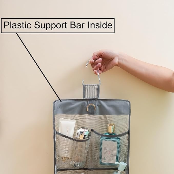 ALYER Hanging Mesh Bathroom Organizer,Durable Shower Caddy,Net Storage Bag for Closet Nursery Office Dorm RV Toys Cosmetics Sundries (White, 24" H * 13" W * 8" D)