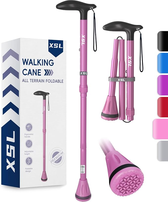 XSL Walking Cane - Foldable, Adjustable, Collapsible Walking Canes for Men & Women, Heavy Duty All Terrain Tip, with Travel Bag | Portable Walking Sticks for Seniors & Adults