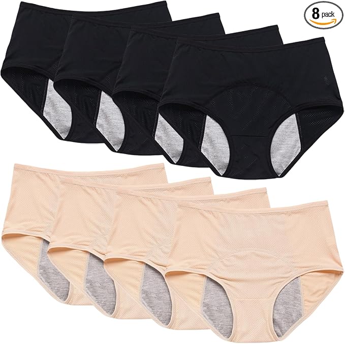 Leakproof Panties for Women Over 60, Leakproof Ladies Underwear, Leakproof Underwear for Women (4 Skin+4 Black,3XL(US 14)
