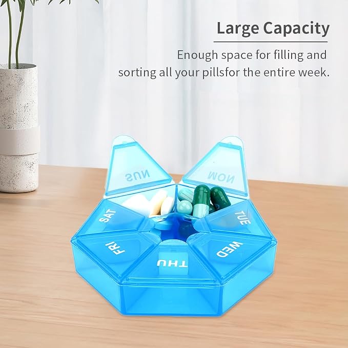 Pill Organizer, 2 Pack Pill Box, Small Pills Case,Medicine Organizer 1 Time a Day, Weekly Medicine Organizers, Daily Pills Container, Medicines Holder, Travel Box 7 Day(Blue)