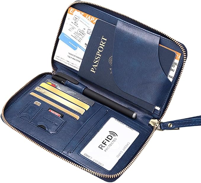 Passport Holder for Travel Women and Men RFID Blocking Passport Holder with Zipper Multi-functional Passport Wallet Passport Case Passport cover Travel Essentials