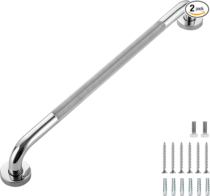 Grab Bars for Shower, 2 Pack 24-Inch Anti Slip Shower Handles for Elderly, Safety Shower Grab Bar, Stainless Steel Handicap Grab Bars for Bathroom (Polished Nickel 1" Diameter)