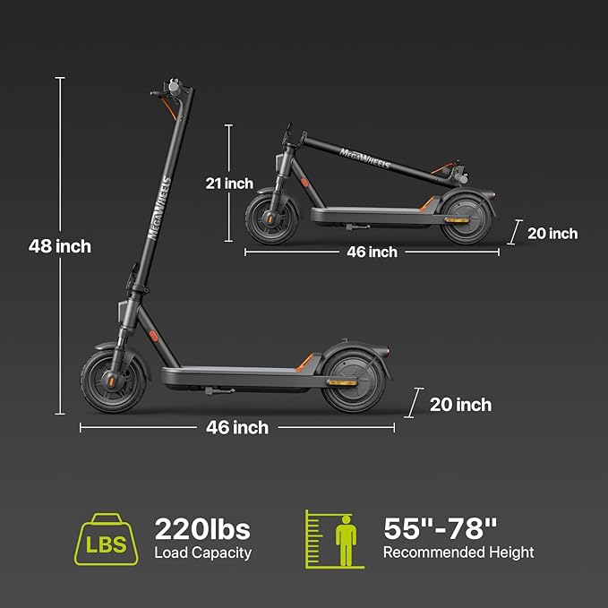 MEGAWHEELS Electric Scooter,Electric Scooter Adults with Suspension,10in Pneumatic Tires,350W Motor,19 Miles Long Range,15.5 Mph,E Scooter with Smart APP Control for Commuting, Outdoor, Short Travel