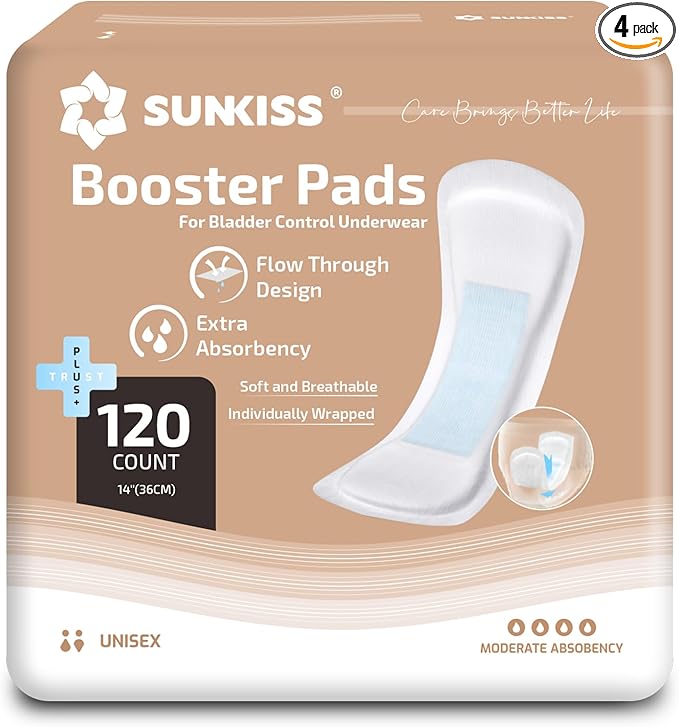 SUNKISS Trustplus Incontinence Booster Pads 14” for Women and Men, Extra Absorbency for Adult Incontinence Underwear and Diapers, Odor Control, 120 Count (4 Pack of 30)