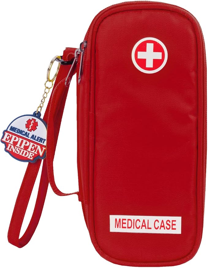 Jayour EpiPen Medical Carrying Case Insulated, Travel Medication Organizer Bag Emergency Medical Pouch, Fits 2 EpiPens, Asthma Inhaler, Anti-Histamine, Auvi-Q, Allergy Medicine Essentials, Red