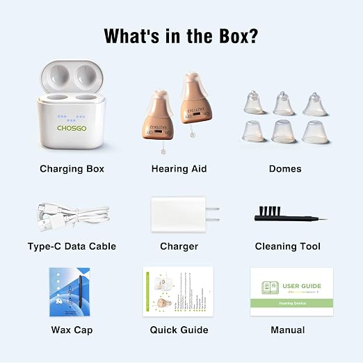 Rechargeable Hearing Aids for Seniors, Comfortable & Discreet CIC Design Hearing Amplifier, 12-Channel Digital with Noise Cancellation, Beige