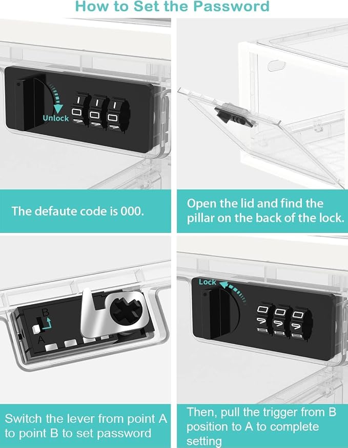 Medicine Lock Box for Safe Medication, 10L Lockable Storage Box for Fridge/Snacks Food, Phone Lock Boxes with Combination Code for Home/Dorms/Office Storage (1, Translucent White)