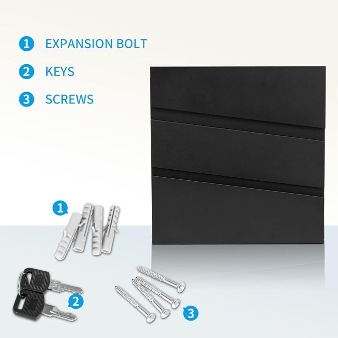Wall-Mount Mailbox with Lock and Keys, Security Key Drop Box for House Outside, Locking Postbox, Steel Metal Rust-Proof Mail Box, 11.02 x 11.02 x 4.33 Inch, Black, MD002