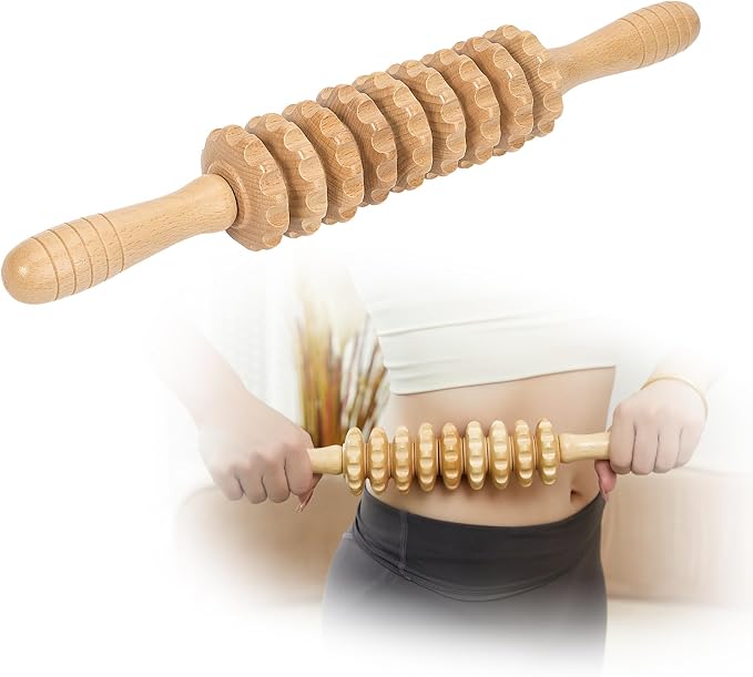 Wood Massage Roller Muscle Roller Cellulite Massage Tool Fascia Blaster Lymphatic Drainage Massager Wood Therapy Massage Tools for Deep Tissue Muscle Relief Recovery(9-Wheel)