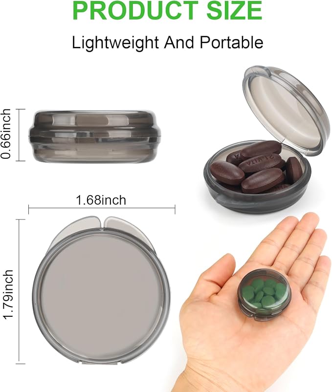 Small Pill Case,8 Pack Round Pill Storage Boxes,Portable Tiny Pill Organizer Container for Pocket Purse,Compact Medicine Caddy Dispenser for Caping, Trip, Travel - Black + White