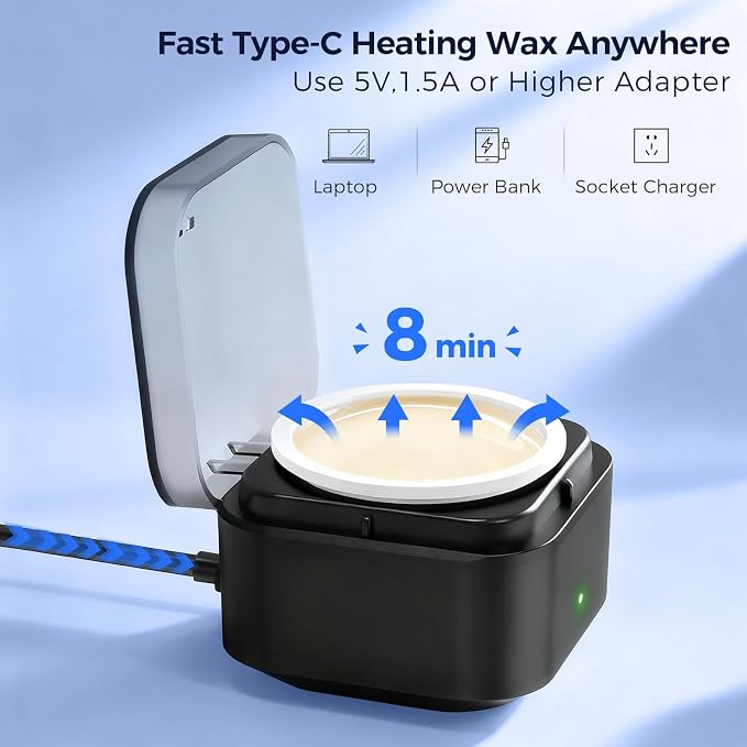 Nose Wax Kit Men: Nose and Ear Hair Removal Kit with Smart Temperature Control & USB C Fast Heating, Nose Hair Wax Kit Includes 100g Hard Wax Beans 20 Sticks & Travel Bag | Lasts up to 7 Weeks 15 Uses