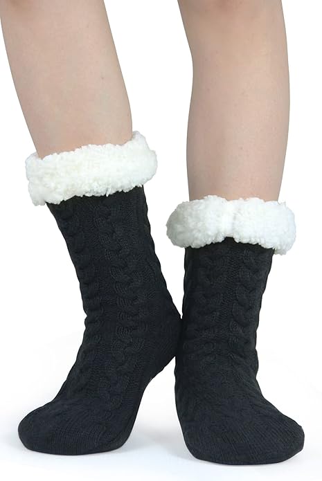 Slipper Socks for Women with Gripper - Winter Non Slip Thick Fuzzy Socks - Warm Cozy Christmas Gift