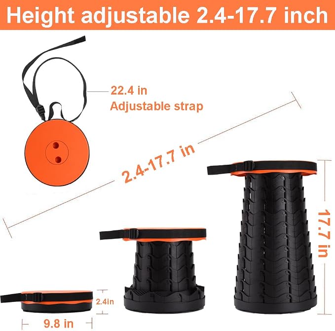 Fishboy Upgraded Collapsible Stool, 400lbs Max Weight, Lightweight But Sturdy, Portable Retractable Folding Telescoping Foldable Camping Stool for Adults Outdoor Fishing Hiking BBQ
