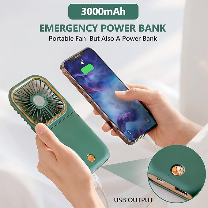 Portable Neck Fan Mini Quiet Handheld Personal Foldable USB Rechargeable Fan with Phone Holder founction for Home Office Outdoor Travel, Hands Free Necklace Fans