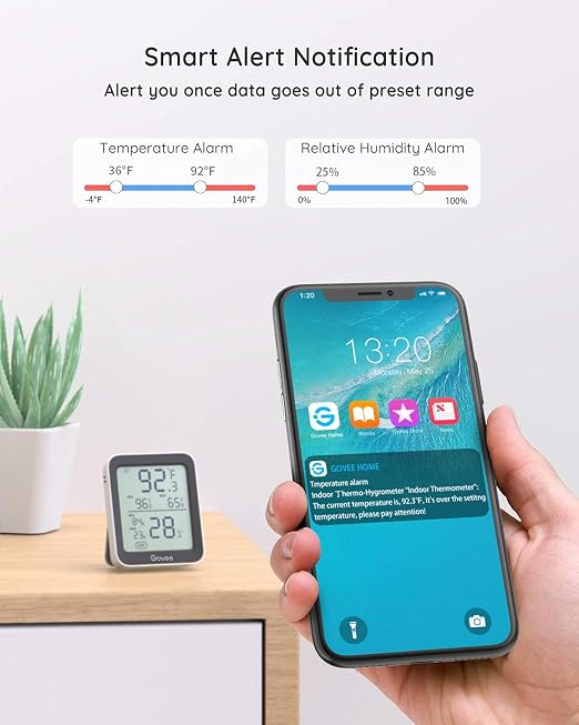 Govee Indoor Hygrometer Thermometer 2Pack H5075 with Bluetooth App Control | Room Temperature Humidity Meter, 164ft Remote Monitor, Smart Alerts, 2 Years Data Storage Export, for Bedroom Wine Cellar