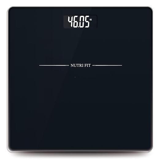 NUTRI FIT Digital Bathroom Scale for Body Weight Loss Watchers Electri Scales, 50g/0.1lb Discrepancy, Clear Backlit LCD Display and Step-On Techhology, 2*AAA Batteries Included, 330lb/150kg, Jet Black
