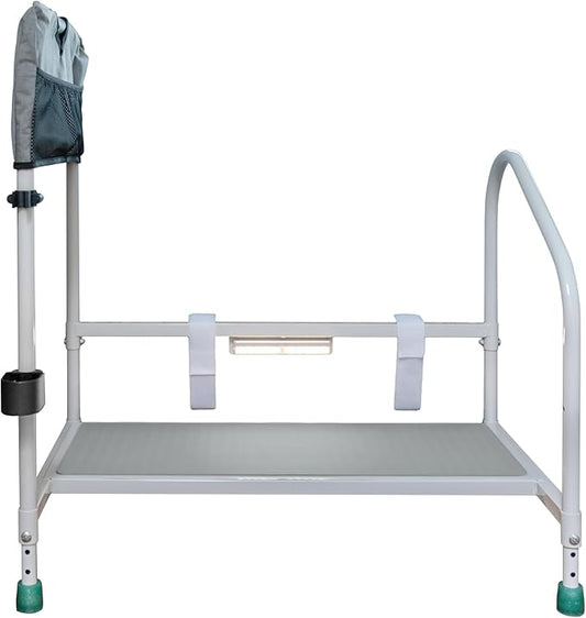 step2bed Deluxe Bed Rails for Elderly Adults - Adjustable Height Bed Safety Rail for Seniors with Cane Holder, LED Light, Mesh Bag, Handicap Grab Bars and More - Premium Bed Side Step Assist Device