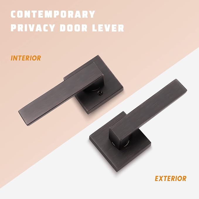KNOBWELL 8 Pack Passage Door Handle Interior, Oil Rubbed Bronze Door Handles for Closet/Hallway Without Lock, Pull Only Square Door Knob with Levers