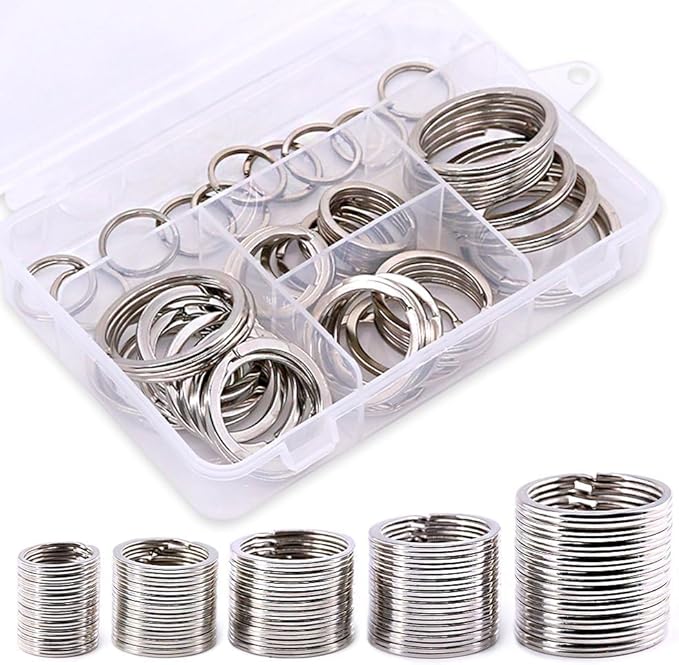 Swpeet 60 Pcs Assorted Multi-Purpose Metal Keychain Rings Split Keyrings Flat O Ring for Home Car Keys Attachments Keys Pendants - 20mm, 25mm, 30mm, 35 mm, 38 mm