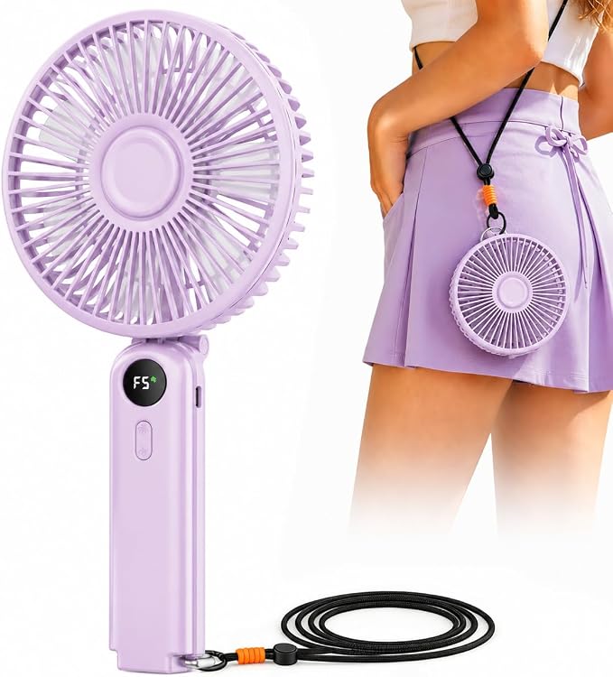 Portable Handheld Fan, 10000mAh Rechargeable 6-Inch Personal Fan for Travel | Ultra Quiet Foldable Desk Fan, 5-Speed Battery Operated Fan with Up to 40H Runtime and Digital Display for Travel and Makeup