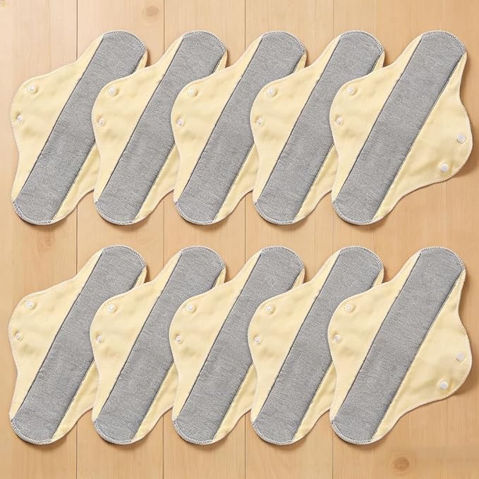 Reusable Washable Cloth Pads for Women, Leak-Proof Breathable Sanitary Pads, Absorbent Incontinence Pads for Daily & Postpartum Use (Yellow, 10 Pack)