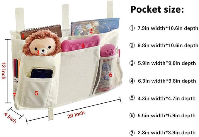 Bunk Bed Organizer - Bedside Storage Caddy with Pocket, Hanging Organizer for Dorm Room, Hospital Bed Rail and More (Cream)