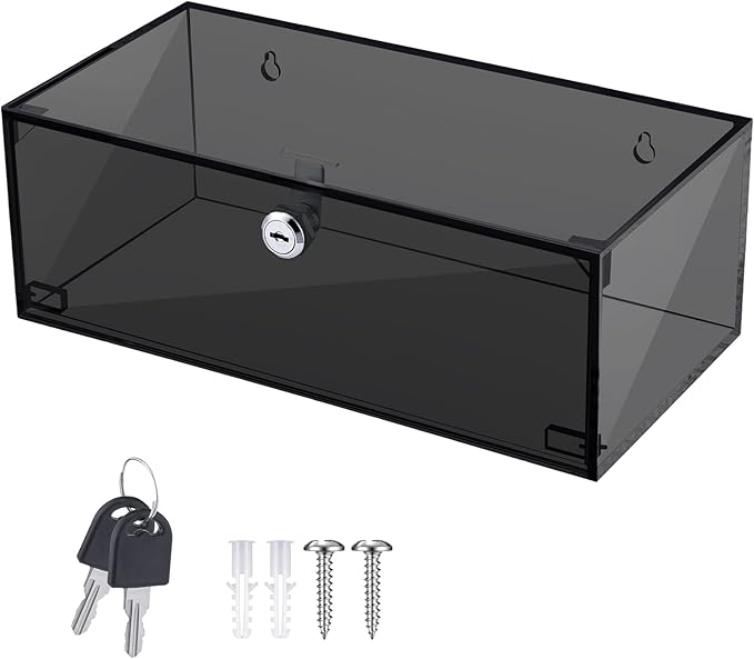 Refrigerator Medicine Lock Box with Keys and Mounting Hardware 12 x 6 x 4.5 Inch Wall Mount Locking Medicine Box Black Acrylic Wall Cabinet, First Aid Kit for Emergencies Home Use