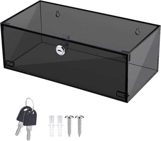 Refrigerator Medicine Lock Box with Keys and Mounting Hardware 8 x 4.5 x 3 Inch Wall Mount Locking Medicine Box Black Acrylic Wall Cabinet, First Aid Kit for Emergencies Home Use