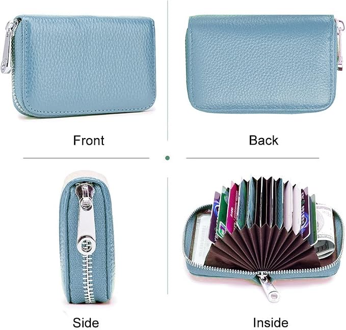 RFID Credit Card Holder Genuine Leather Credit Card Wallet with Zipper | RFID