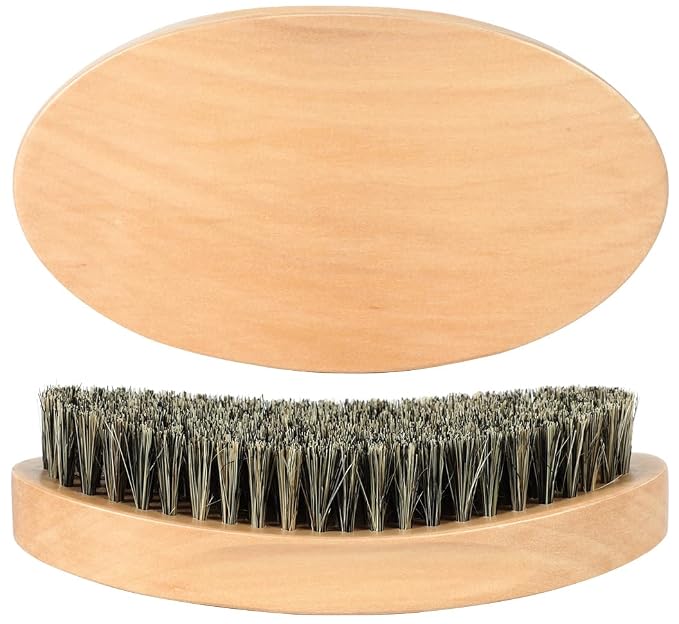 Curved 360 Wave Brush For Men, Medium Hard Palm Wave Brush for Laying Down 360 Waves, Made with Natural Boar Bristle and Wood, Easy to Hold, Perfect for Creating 360 Layer Hair Waves