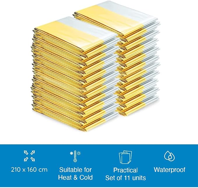 ISOP Rescue Blanket Gold & Silver | 11 Units Large Size 82 x 63 in | Emergency Thermal Blankets Survival Blankets First Aid | Warmth Retaining Blanket | Multi-Use Lightweight & Compact