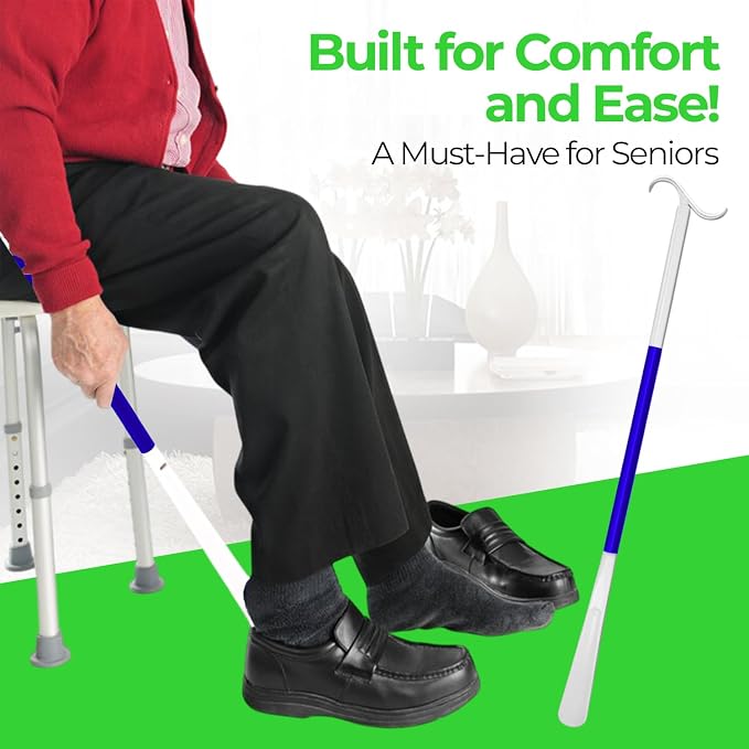 Ultimate Dressing Aid: 35.5-Inch-Long Handle Shoe Horn & Sock Remover – Adjustable Mobility Aids for Shoes, Socks, Shirts, Pants Ideal for Seniors & Disabled with Comfortable Sock Removal Aid