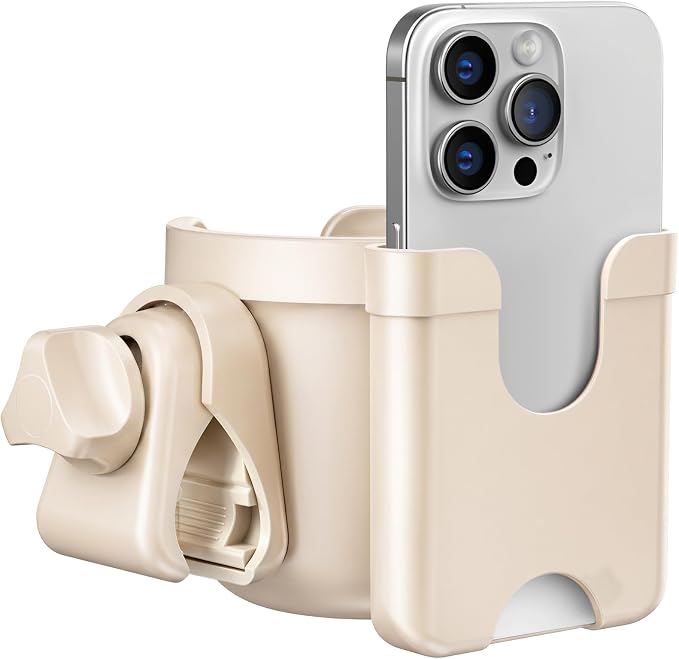 Cup Holder for Walker: Stroller Cup Holder Attachment with Phone Holder | Wheelchair & Stroller Accessories for Rollator, Bike, Scooter, Golf Cart, Baby Essentials, Christmas New Mom Seniors Gifts