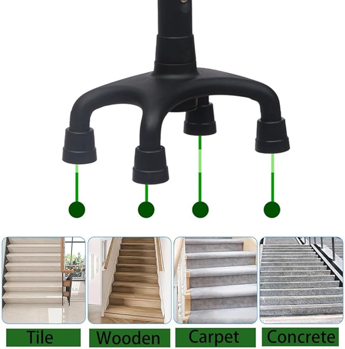 Height & Width Adjustable Stair Assist Cane -12-Level Adjustable Height,Portable Lightweight, Eight Anti-Slip Bases, Stair Helper for Up&Down -Mobility Aid for Elderly,Post-Surgery,Sore HIPS&Knees