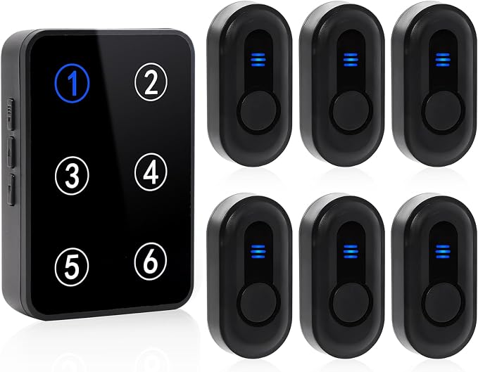 Wireless Caregiver Pager Call Button Nurse Call System 500Ft Range with LED Number Display for Elderly/Patient/Disabled at Home/Hospital/Clinic(6 Waterproof Call Button & 1 Receiver)