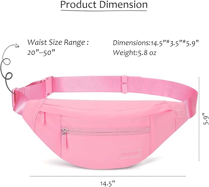 MAXTOP Large Pink Fanny Pack for Women Trendy Cross body Bag with Key Chain | 4-Zipper Pockets,Nylon,Adjustable Strap, Ideal Gift for Theme Park Shopping Traveling Running