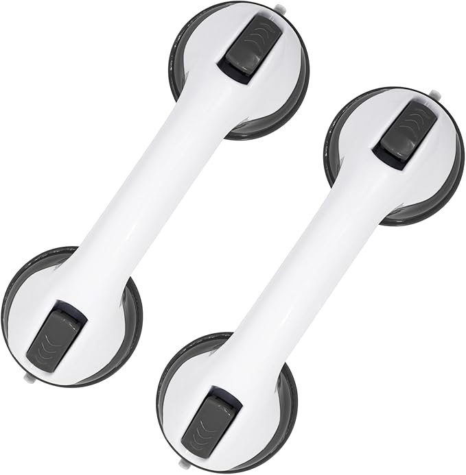 2-Pack Grab Bars for Bathtubs and Showers, 12 inch Shower Handle Suction Shower Bar, Safety Bars for Shower Chair, Bathroom Grab Bar for Senior，No Drilling Removable (Gray, 12 inch)