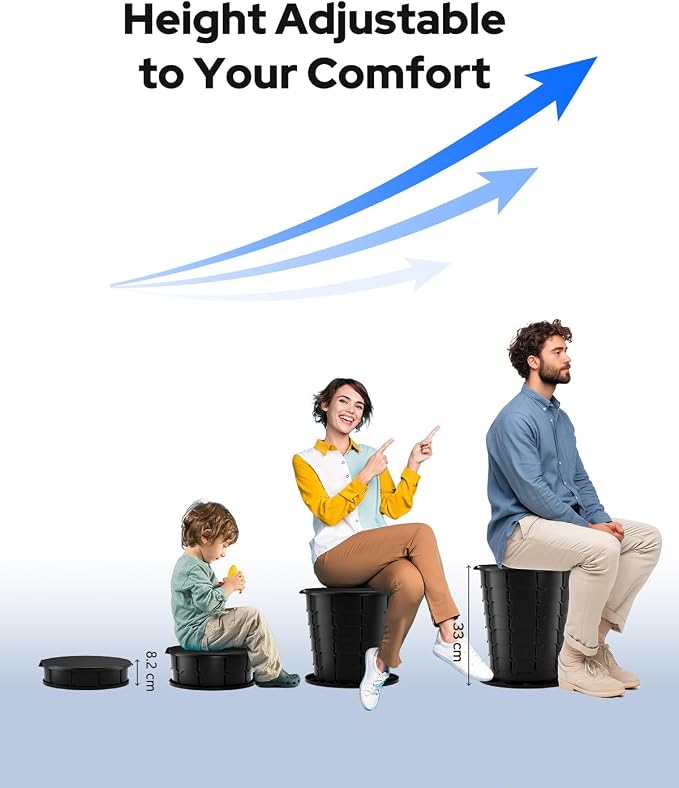 Height Adjustable Portable Folding Toilet for Camping, Adults & Kids, 400 lbs Capacity | Compact Travel Toilet with Lid, Waste Bags & Gel Packs | Outdoor, RV, Hiking, Emergency Potty