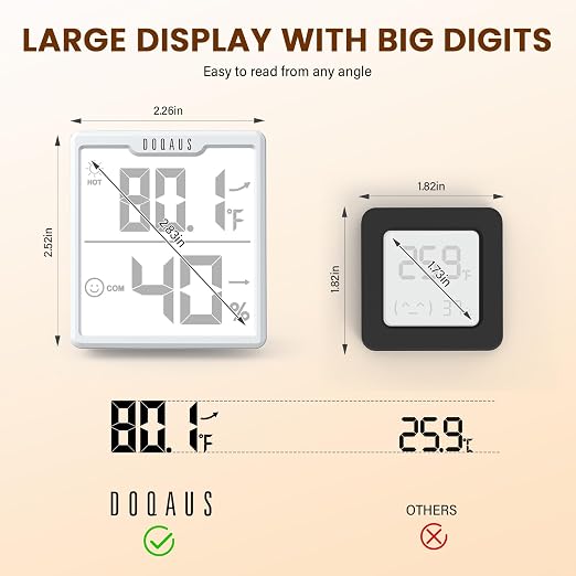 DOQAUS 3 Pieces Digital Hygrometer Indoor Thermometer Humidity Meter, White | Accurate Temperature and Humidity Monitor for House, Baby Room, Greenhouse, Incubator - Battery Included