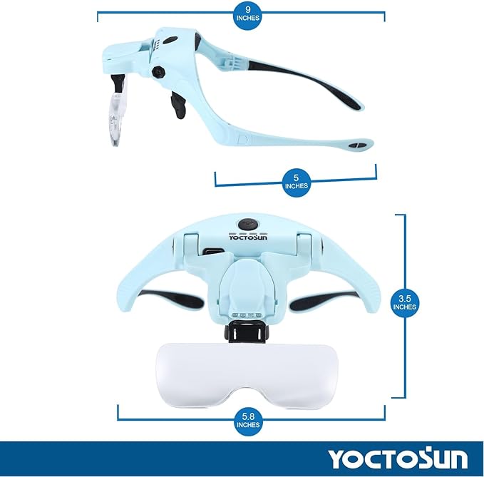 YOCTOSUN Magnifying Glasses with Light for Close Work, Head Magnifier with 4 LED Lights and 5 Detachable Lenses 1X to 3.5X,Rechargeable Hands Free Headband Magnifier Glasses for Crafts, Hobby