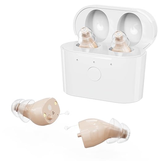 Hearing Amplifiers for Seniors Rechargeable, Hearing Amplifier for Adults with Whistle Noise Cancellation, Virtually Invisible Compact Design, 16-Channel Clear Sound Quality (Beige)