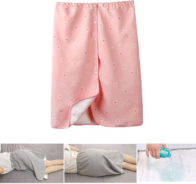 Yodilala Unisex Full Open Adult Diaper Skirt, Waterproof, Adjustable, Reusable Incontinence for Adults, Elderly, Children(Pink,XL)