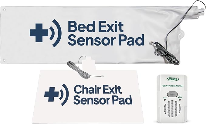 Smart Caregiver® Bed and Chair Exit Alarm System for Fall/Wandering Prevention – Know When They get up! Includes Monitor with 10in x 30in Bed Sensor Pad and 10in x 15in Chair Sensor Pad