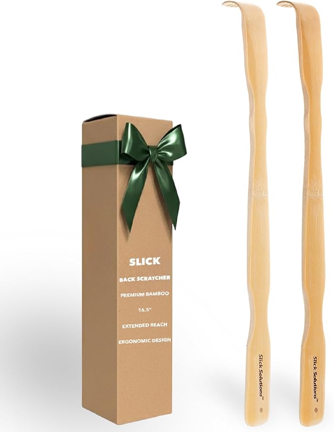Slick- Bamboo Back Scratcher, 16.5", 2 Pack, Long Handle | Wooden Back Scratcher for Men & Women, Smooth Edges, Triple Polished Finish for Comfort, Relaxation & Daily Use
