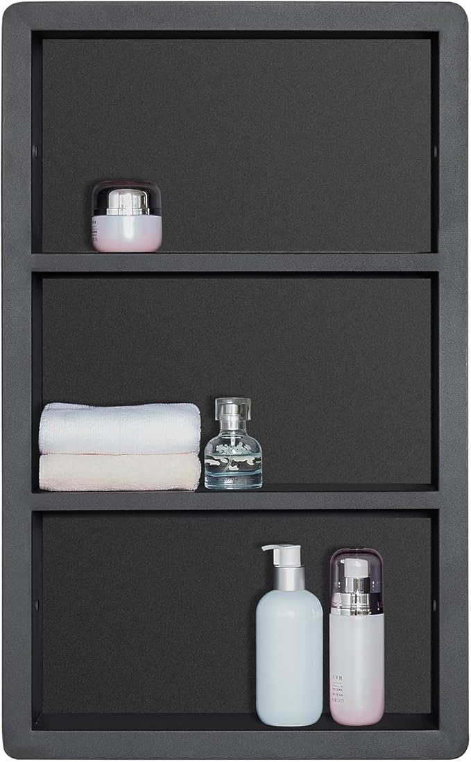 Recessed Medicine Cabinet No Mirror - 14x24 Bathroom Storage Wall Cabinet with 2 Shelves, 304 Stainless Steel Shower Niche, Matte Black Waterproof for Bathroom, Toilet, Vanity