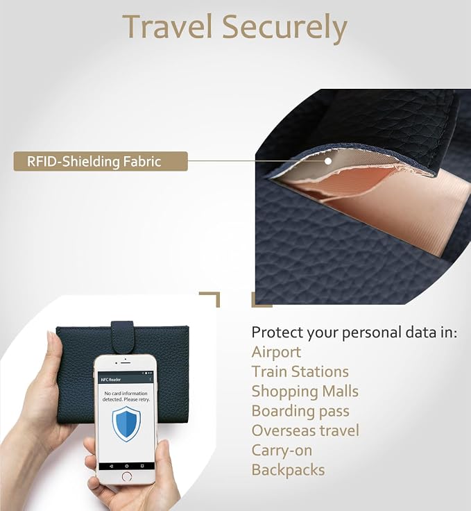 RFID Blocking Leather Passport Holders for Travel Women & Men | Slim Passport Wallet for Womens with Card Slots, Zippered Coins Pocket and Cash Holder, Gift Box Ready (Sapphire Blue)