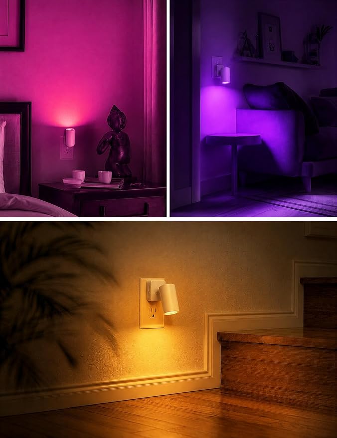 L LOHAS LED Night Lights Plug into Wall,[2-Pack] Wall Spot Lights Indoor with Light Sensor,RGB Color Changing Night Light,for Home Decor Party Bathroom,Hallway