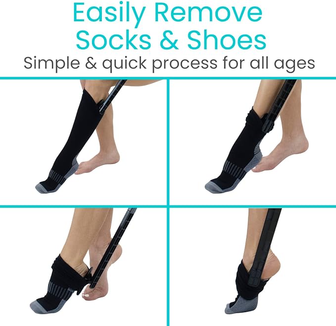 Vive Sock Remover Device for Seniors - Sock Aid and Shoe Horn | Compression Socks, Hosiery and Stockings - Sock Assist for Elderly, Men, Women - No Bending Daily Assistance Device