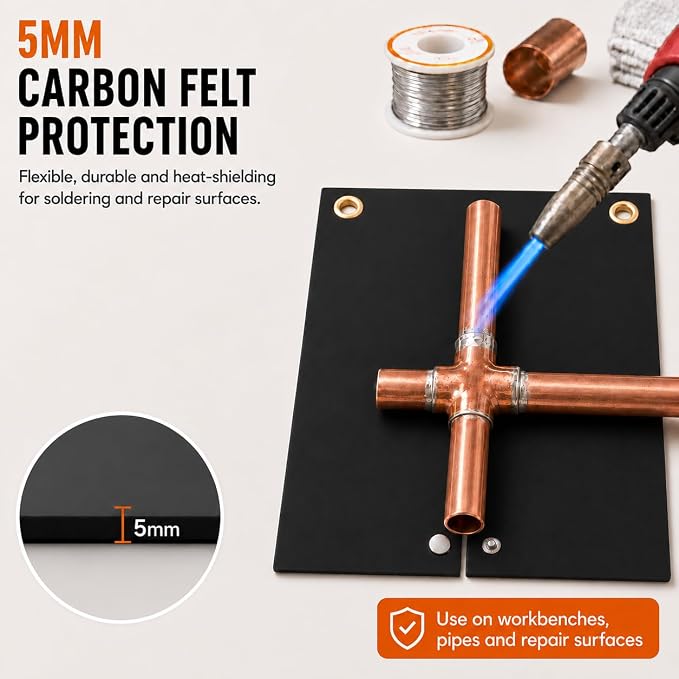 Hvac Tools Welding Blanket Fireproof, 12x12inch Soldering Heat Shield Mat for Torch, Flame Protector, Soldering Repairs with Hole for Pipe, Welding Pad for Plumbing