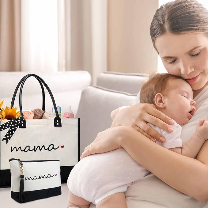 BeeGreen Christmas Gifts for Mom Mother Birthday Pregnancy Gift Canvas Tote Bag w Leather Handle & Magnetic Buckle for Expecting Mom Grandma